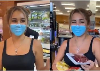 Video: Influencer se pinta cubrebocas para entrar a un supermecado; podría ser deportada