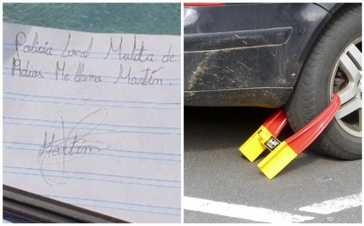 Niño ‘pone multa’ de casi 50 mil pesos a coche mal estacionado