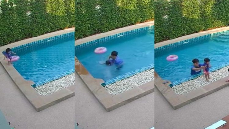 VIDEO | Niña cae a una piscina sin que su padre lo note; su hermana la salvó