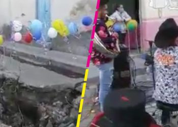 Con pastel vecinos festejan los 6 meses de un socavón en Michoacán