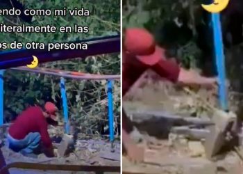 VIDEO | Hombre repara juego mecánico en movimiento con un pedazo de madera
