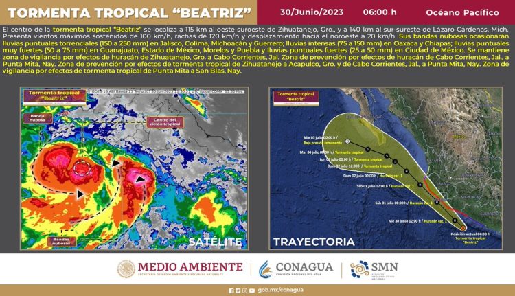Tormenta tropical Beatriz ocasionará lluvias puntuales torrenciales en 4 estados