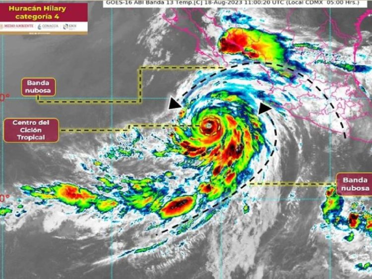 Huracán ‘Hilary’ Alcanza Categoría 4 y Dirige su Trayectoria Hacia BCS, Generando Alertas por Lluvias y Vientos Intensos