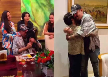 Pepe Aguilar celebra su cumpleaños con Ángela y Nodal; así se abrazó con su yerno