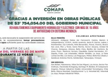 Rehabilitarán Cisterna Mendoza; habrá suspensión de agua y baja presión