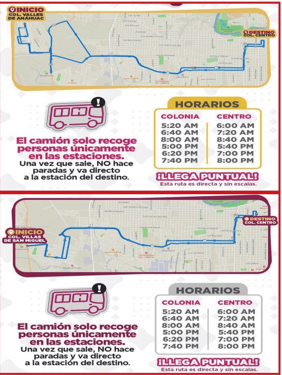 VALLES DE SAN MIGUEL Y VALLES DE ANAHUAC Arrancan hoy las rutas de transporte exprés