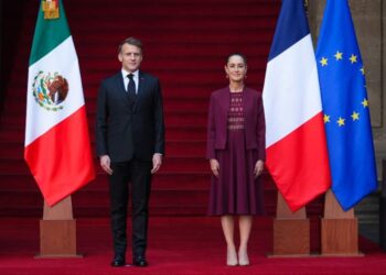 Recibe la presidenta Claudia Sheinbaum a homólogo de Francia en Palacio Nacional